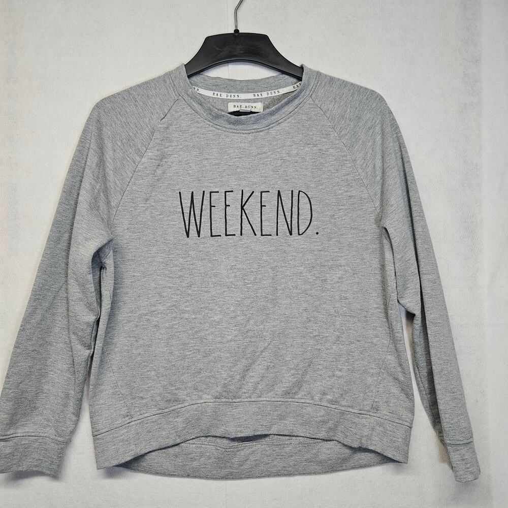 Rae Dunn Cozy Weekend Grey Crew Neck Sweatshirt Women's Size Medium M